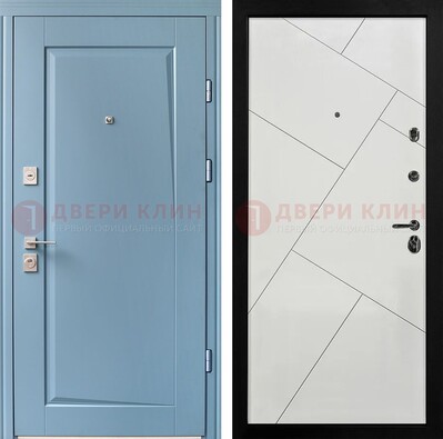 Синяя железная дверь с МДФ панелями ДМ-491